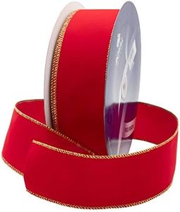 Royal Imports Wired Traditional Red Velvet Christmas Ribbon Waterproof with Gold Edge 2 1/2" (#40) 50 Yards Roll, for Floral & Craft Decoration