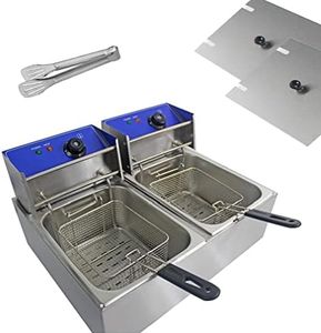 Deep Fat Fryer Commercial Electric Stainless Steel Chip Double Tank 20L 2500W x 2 with Lids