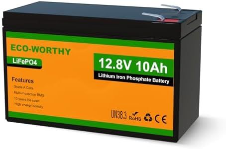 ECO-WORTHY 12V 10Ah Lithium LiFePO4 Deep Cycle Battery with 3000+ Cycles, Built-in BMS, Perfect for Kids Scooters, Fishfinder, Lighting, Power Wheels, Lawn Mower, Cyberpower UPS