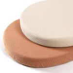 lulumoon Muslin Bassinet Sheets Fitted - Universal Cotton Baby Sheets for Rectangle, Hourglass or Oval Bassinet Mattress (Beige & Caramel)