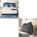 Z-hom Queen LED Bed Frame with Queen Grey Headboard Pillow