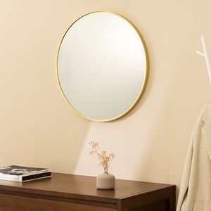 Navaris Specchio Rotondo da Parete Oro - Specchio da Parete Mobile Ingresso - Specchio Bagno Arredamento Casa - Cornice Oro Alluminio - 60 x 60 cm