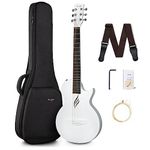 Enya Nova Go Carbon Fiber Acoustic Guitar 1/2 Size Beginner Adult Travel Acustica Guitarra w/Starter Bundle Kit of Colorful Packaging, Acoustic Guitar Strap, Gig Bag, Cleaning Cloth, String(White)