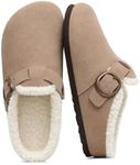 Eyriphy Women's Fur Lined Genuine Suede Clogs Fuzzy Cork Footbed Taupe