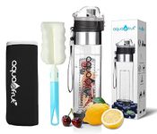 NEW AquaFrut Bottom Loading Fruit Infuser Water Bottle Complete Bundle Includes Bottle Brush, Insulating Sleeve & Infusion Recipe eBook. Leak Proof Sweat Proof BPA-Free (Black)