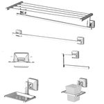 Plantex Stainless Steel 304 Grade Towel Rack with Stainless Steel 304 Grade Squaro Bathroom Accessories Set 5pcs (Towel Rod/Napkin Ring/Tumbler Holder/Soap Dish/Robe Hook)