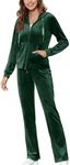 MessBebe Womens Sports Outfits Set 2 Piece Tracksuits for Women Workout Sweatsuits Long Sleeve Hoodie Sweatshirt Pants, Dark Green, Large