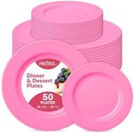 Prestee 50-pc Pink Plastic Plates - 25 Plastic Dinner Plates (10") + 25 Salad Small Plastic Plates (7") - Pink Disposable Plates, Tea Party Plates, Pink Party Plates, Easter Plates, Baby Shower Plates