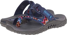 Skechers Women's Reggae Zig Swag Flip Flop, Navy/Multi, 10 M US