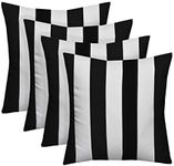 Indoor Outdoor Set of 4 (17" x 17") Square Decorative Toss Throw Pillows Weather Resistant - Black and White Stripe