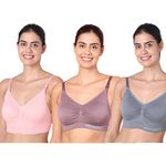 motherly Maternity Bra Padded Breastfeeding Nursing Bras for Women with Removable Pads (Large, Grey+ Bean Paste+ Pink)