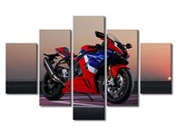 5 Pieces Canvas Wall Art Print Motorcycle Racing Wall Art for Bedroom Motorcycle in the Sunset Wall Decor Art Paintings Motor Sport Modern Giclee Artwork for Office Home Decor Ready to Hang(60"Wx40"H)