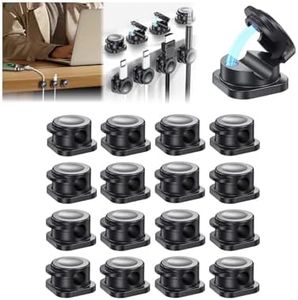 Magnetic Cable Clips, Cable Smooth Adjustable Cord Holder, Under Desk Cable Management, Hide Adhesive Wire Holder Keeper Organizer for Home Office Desk Phone Car Wall Desktop Nightstand (Black, 16PCS)