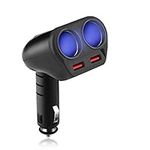 Rocketek Dual USB Quick Charge 3.0 Car Charger Adapter, 90° Adjustable Car Lighter Adapter, 90W 2-Socket Car Cigarette Lighter Splitter for iPhone/iPad/Android Phone/GPS/Dash Cam/Laptop