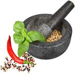 Navaris Mortar and Pestle Set - Large Natural Stone Granite Pestle and Mortar Bowl for Grinding Spice, Garlic, Nuts, Herbs, Pesto - 16cm Diameter