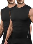 Odoland 2 Pack Men's Compression Sleeveless Shirts, Dry Fit Athletic Base Layer Tank Top, Sports Running Gym Workout Shirts, Black and Black, L