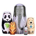 Yoption 5Pcs Russian Nesting Dolls Handmade Wooden Elephant Panda Matryoshka Set for Kids Christmas Birthday Wishing Gift (Elephant Panda)