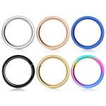 6PCS Hoop Nose Ring for Women Men, Kucheed 316L Surgical Steel Sleeper Hoop Earrings Septum Clickers Hinged Segment Ring, Hypoallergenic Conch Lobe Piercing Daith Helix Gold Ring Jewelry (18G 8mm)