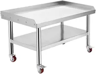 GarveeTech Stainless Steel 36x30x24 inch Equipment Grill Stand Table, 1000 lbs Top Shelf, 220 lbs Bottom Shelf, 2" Edge Baffle, for Hotel, Home, Commercial Restaurant Kitchen with Wheel