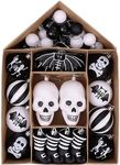 Valery Madelyn 40ct Halloween Ornaments Tree Decoration Set, Black White Variety Shatterproof Scary Skull Balls for 4Ft-5Ft Christmas Tree, Modern Hanging Ornaments for Spooky Holiday Party Home Decor