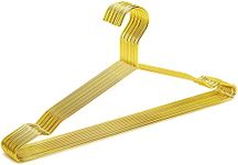 Amber Home 43cm Shiny Gold Metal Coat Hanger 10pcs, Space Saving Metal Clothes Hangers with Notches, Heavy Duty Strong Metal Wire Hanger for Blouse Dress Shirt Jacket Trousers