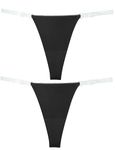 Aivtalk Clear Side Panties for Women Seamless T Back G-string Thong Low Rise Invisible Bikini Underwear Cotton Multipack, Black, S