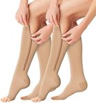 Zipper Compression Socks - 2 Pairs 15-20mmHg Open Toe Toeless Compression Socks for Women and Men