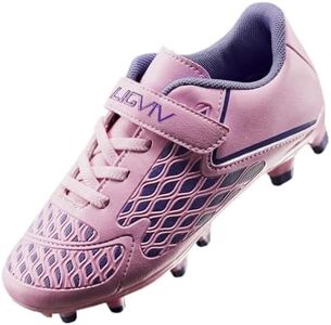 LIGVIV Girls Soccer Cleats - Laceless Kids Football Shoes - Pink and Purple - Outdoor Firm Ground - 9 Toddler