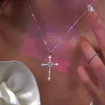 Atentuyi Cz Cross Pendant Necklace Silver Rhinestone Cross Necklace Crystal Cross Choker Religion Crucifix Necklace Thin Chain Cross Rhinestone Necklace Jewelry for Women and Girls