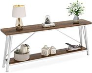 LITTLE TREE 70.9 Inch Industrial Entryway Console Sofa Table, Long, Light Grey + White