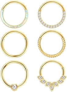 Diamday 6 Piezas Nasales Anillos Piercing Septum Anillo Acero Inoxidable para Mujer Hombre Helix Tragus Nariz Labio Piercing Cartílago Pendientes Daith Clicker Septum Anillo Piercing Joyería 16G 18G