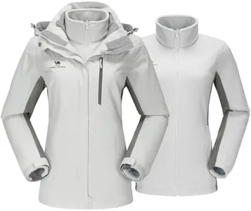 CAMEL CROWN Women's Waterproof Ski Jacket 3 in 1 Winter Coat Windbreaker Snowboard Jackets for Rain Snow Outdoor Hiking Light Grey 3XL
