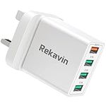 Multi USB Plug Fast Charge UK,Rekavin 34W Quick Charge 3.0 Fast Wall Charger USB Plug Adapter UK Fast Charging for Samsung Galaxy S21,S20,Note 10 9,S10,S9,S8,S7,A20s,A21s,iPhone 13 12 11 Pro Max XR