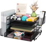 Soilsiu Desk Organizer, Office Desk Accessoreis with Drawer, 4-Tier Dorm Room Essentials for College Students, Pen Holders, Office Supplies Paper File Organizer for Desk, Black