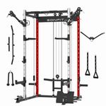 EONFITOmni Power Rack for Home Gym Power Cage Functional Trainer with Cable Crossover LAT Pulldown Machine, Free Motion Arms, Pulley System Strength Training 1000lbs (Red)