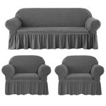 Lukzer 320 GSM Stretchable 5 Seater Turkish Sofa Cover Universal Couch Protector Bubble Fabric with Frill Universal Big Elasticity Slipcover (Ash Grey/SC-099-05)