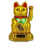 Lucky Cat Waving Moving Arm Solar Power Chinese Oriental Fortune Good Fortune Maneki Neko Feng Shui Money Decoration Dancing Cats Chinese Gift (Gold)