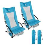 Colorsoul 2-Pack Foldable Beach Chairs High Back Portable Backpack for Adults with Cooler Bag,Mesh Back,Cup Holder, Carry Bag for Outdoor Sand Camping Lawn Concert Travel,Blue