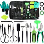 TeTupGa Gardening Bonsai tools set, 25 PCS Carbon Steel indoor Outdoor Plant Trimming Tool Kit Tree Care Bag With Bonsai Wire, Pruning Shears,Scissors, Rake, Shovel, Leaf Cutters For Beginner