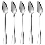 Grapefruit Spoons 5 Pieces Set, Stainless Steel Grapefruit Utensils Tools with Titanium Platin, Serrated Edges Spoon for Fruit Apple Kiwi Citrus, Silver