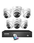 ZOSI 4K NVR 5MP PoE CCTV Security Camera System, 8-Port 16CH NVR with 2TB HDD, 6Pcs 4x5MP Outdoor PoE IP Cameras with Person Vehicle Detection, Color Night Vision, Smart Light Siren,30fps