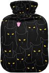 Cute Black Cats Hot Water Bottle with Cover Hot Water Bottles for Pain Relief Warm Water Bag Heating Bag for Headaches, 1L