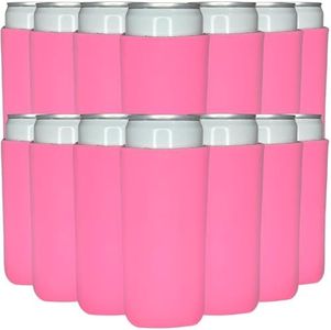 TahoeBay Slim Can Cooler Sleeves (50-Pack) Skinny Tall Cans 12 Oz Bulk Thin Seltzer Fit Sublimation Blanks for Vinyl Plain Blank Foam Beer Bottles Black White Assorted Solid Set (Neon Pink)