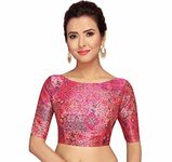 Studio Shringaar Polyester Women's Pink Printed Saree Blouse With Elbow Length Sleeves (Pink, 36)