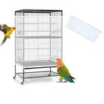 ZMD Bird Cage Seed Catcher Guard, Adjustable Birdcage Cover Net Bird Cage Skirt with Drawstring Airy Gauze Bird Cage Cover Birdcage Accessories Mesh Net Cover for Parrot Lovebirds Finches, White