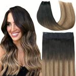 VINBAO 20inch Clip in Hair Extensions With Transparent Fish Line Natural Black Roots Fading to Brown and Blonde Remy Hair Extensions Wire Human Hair Extensions 85g (wire#1B/4/27-20inch)