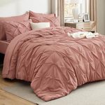 Bedsure Queen Comforter Set Dusty Pink - Bed in a Bag Queen 7 Pieces, Pintuck Bedding Sets Gift for Christmas, Pinch Pleat Bed Set with Queen Size Comforter, Sheets, Pillowcases & Shams