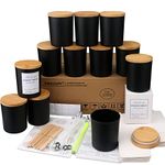 MILIVIXAY 12 Pack 7 OZ Black Matte Glass Candle Jars with Lids and Candle Making Kits - Bulk Empty Candle Jars for Making Candles - Spice, Powder Containers.