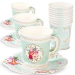 Talking Tables Pack of 12 Vintage Floral Afternoon Tea Saucer Truly Scrumptious | for Adults or Kids Birthday Party, Baby Shower,and Wedding, Paper, Cup Set Mint, Height 8cm, 3"