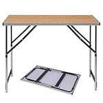 eSituro Aluminium Folding Table Height-Adjustable 100 x 60 x 73-94 cm Folding Picnic Table Top MDF